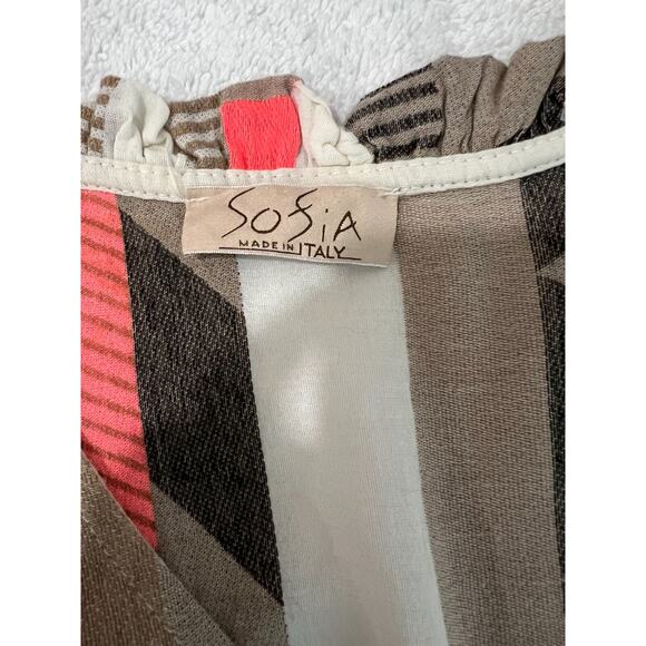 Sofia Made in Italy Bright Geometric aztec print summer Midi Dress with ruffle - Picture 9 of 9